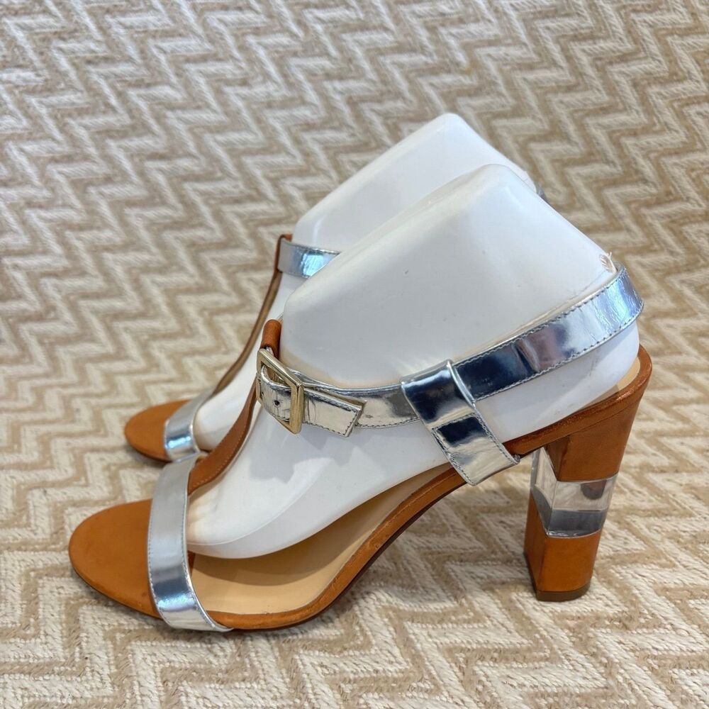 Kate Spade Women's Vero Cuoio Leather Lucite High Heel Shoes Tan Silver Size 10 - Picture 4 of 9